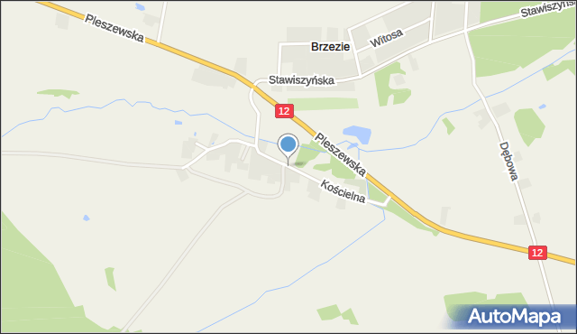 Brzezie gmina Pleszew, Kościelna, mapa Brzezie gmina Pleszew