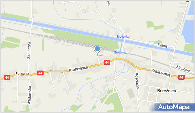 Brzeźnica powiat wadowicki, Kolejowa, mapa Brzeźnica powiat wadowicki