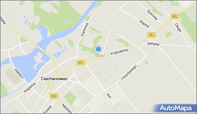 Ciechanowiec, Kościelna, mapa Ciechanowiec