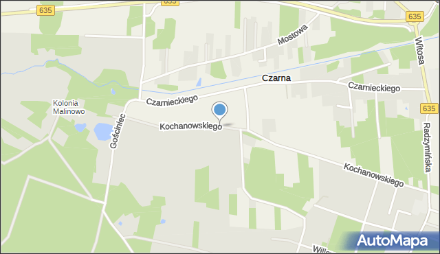 Czarna gmina Wołomin, Kochanowskiego Jana, mapa Czarna gmina Wołomin