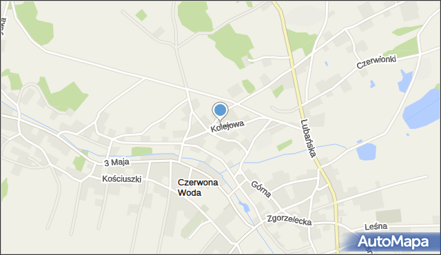 Czerwona Woda gmina Węgliniec, Kolejowa, mapa Czerwona Woda gmina Węgliniec