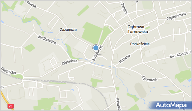 Dąbrowa Tarnowska, Kościuszki Tadeusza, gen., mapa Dąbrowa Tarnowska
