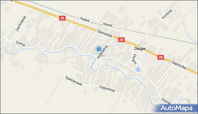 Długie gmina Zarszyn, Kościelna, mapa Długie gmina Zarszyn