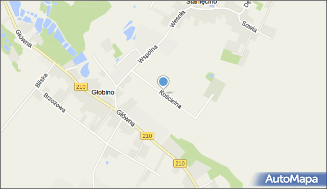 Głobino, Kościelna, mapa Głobino