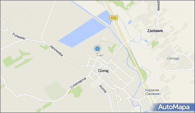 Goraj powiat biłgorajski, Kościelna, mapa Goraj powiat biłgorajski