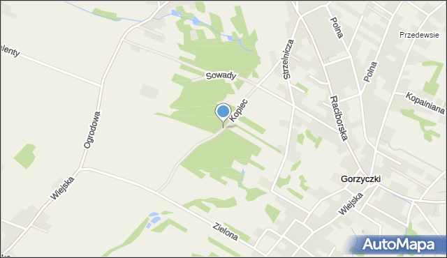 Gorzyce powiat wodzisławski, Kopiec, mapa Gorzyce powiat wodzisławski