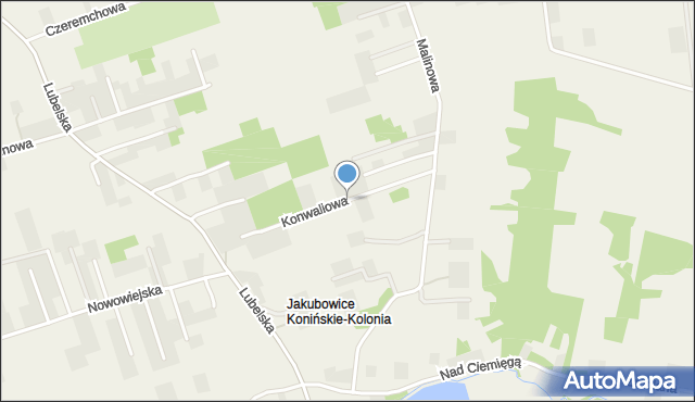 Jakubowice Konińskie-Kolonia, Konwaliowa, mapa Jakubowice Konińskie-Kolonia