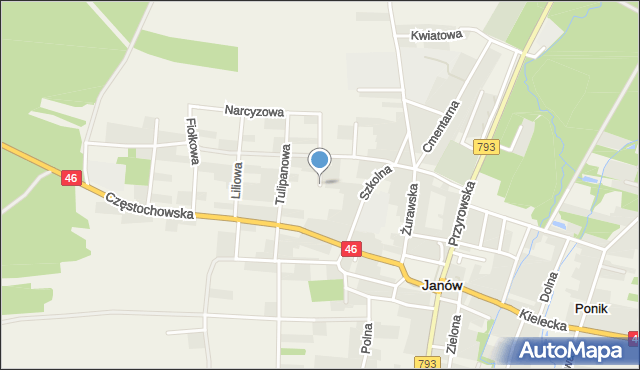 Janów powiat częstochowski, Konwaliowa, mapa Janów powiat częstochowski