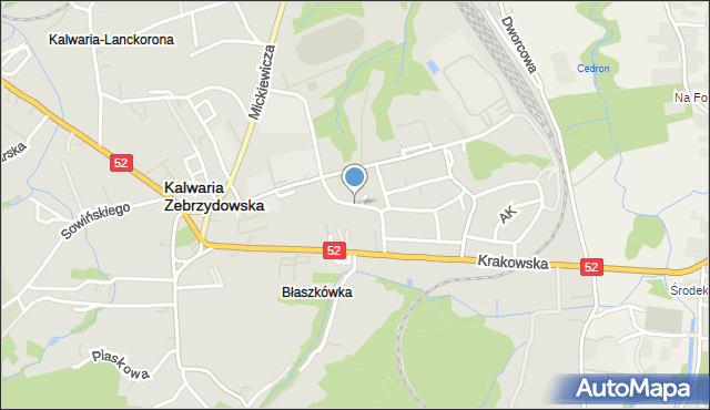 Kalwaria Zebrzydowska, Konopnickiej Marii, mapa Kalwaria Zebrzydowska