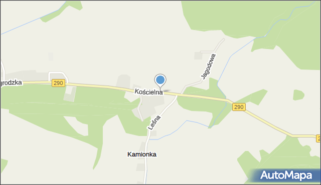 Kamionka gmina Nowogród Bobrzański, Kościelna, mapa Kamionka gmina Nowogród Bobrzański