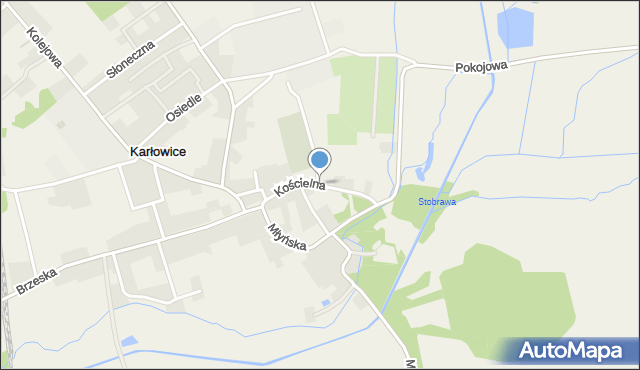 Karłowice gmina Popielów, Kościelna, mapa Karłowice gmina Popielów