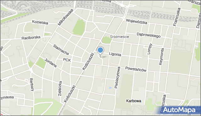 Katowice, Konckiego, mapa Katowic