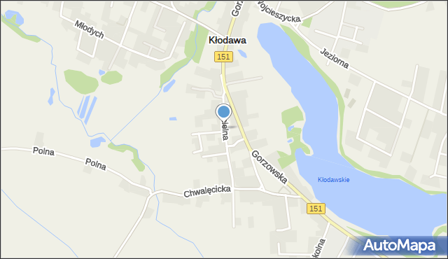 Kłodawa powiat gorzowski, Kościelna, mapa Kłodawa powiat gorzowski