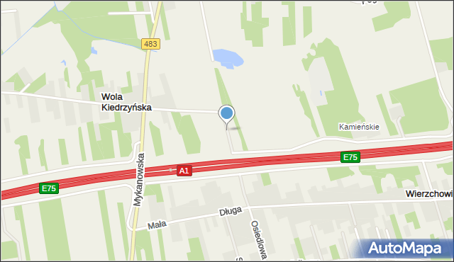 Kolonia Wierzchowisko gmina Mykanów, Kosmiczna, mapa Kolonia Wierzchowisko gmina Mykanów