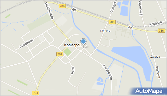 Koniecpol, Kościelna, mapa Koniecpol