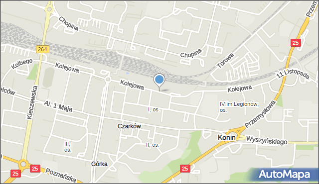 Konin, Kolejowa, mapa Konina