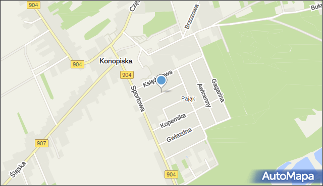 Konopiska powiat częstochowski, Kosmiczna, mapa Konopiska powiat częstochowski