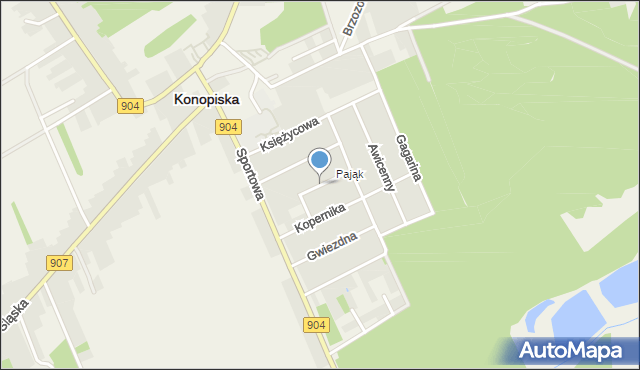 Konopiska powiat częstochowski, Kosmonautów, mapa Konopiska powiat częstochowski