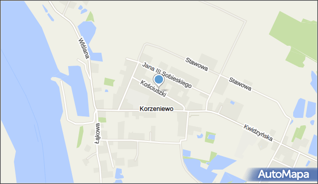 Korzeniewo gmina Kwidzyn, Kościuszki Tadeusza, gen., mapa Korzeniewo gmina Kwidzyn