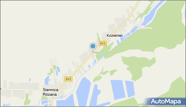Kozieniec gmina Siennica Różana, Kozieniec, mapa Kozieniec gmina Siennica Różana