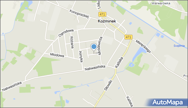 Koźminek powiat kaliski, Kochanowskiego Jana, mapa Koźminek powiat kaliski