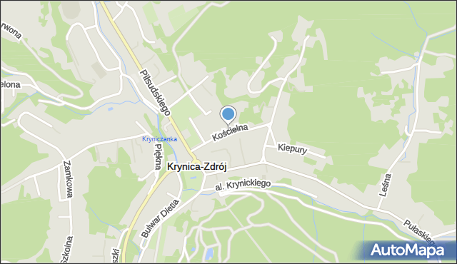 Krynica-Zdrój, Kościelna, mapa Krynica-Zdrój