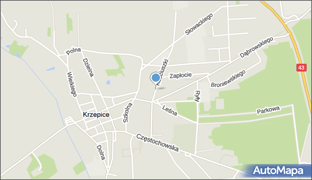 Krzepice powiat kłobucki, Kościuszki Tadeusza, gen., mapa Krzepice powiat kłobucki