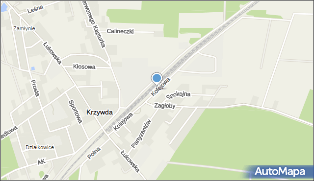 Krzywda powiat łukowski, Kolejowa, mapa Krzywda powiat łukowski