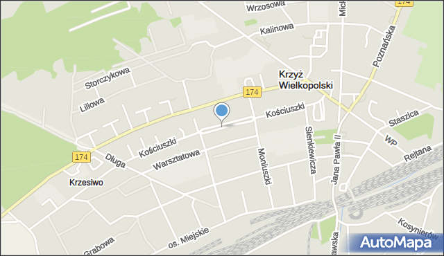 Krzyż Wielkopolski, Kościuszki Tadeusza, gen., mapa Krzyż Wielkopolski