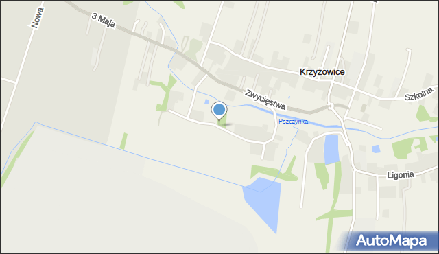 Krzyżowice gmina Pawłowice, Korfantego Wojciecha, mapa Krzyżowice gmina Pawłowice