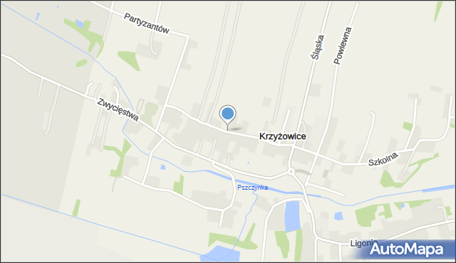 Krzyżowice gmina Pawłowice, Kościuszki Tadeusza, gen., mapa Krzyżowice gmina Pawłowice