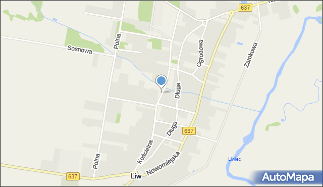 Liw, Kościelna, mapa Liw