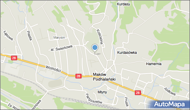 Maków Podhalański, Kochanowskiego Jana, mapa Maków Podhalański