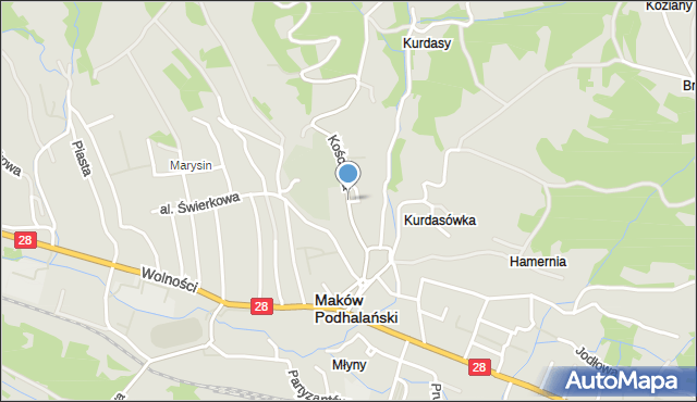 Maków Podhalański, Kościelna, mapa Maków Podhalański