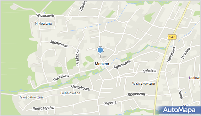 Meszna gmina Wilkowice, Kościelna, mapa Meszna gmina Wilkowice
