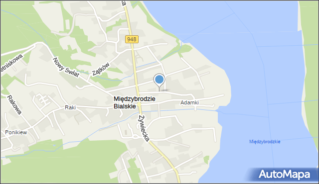 Międzybrodzie Bialskie, Kościelna, mapa Międzybrodzie Bialskie