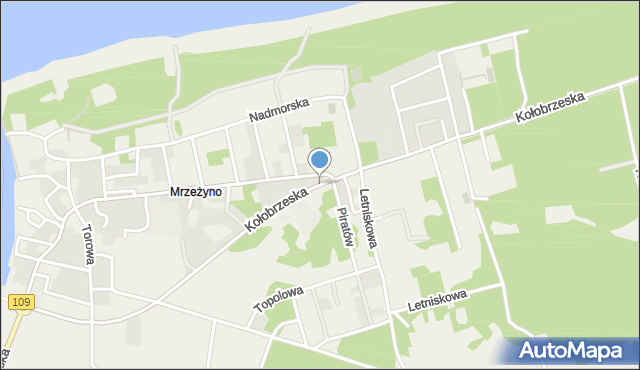 Mrzeżyno, Kołobrzeska, mapa Mrzeżyno