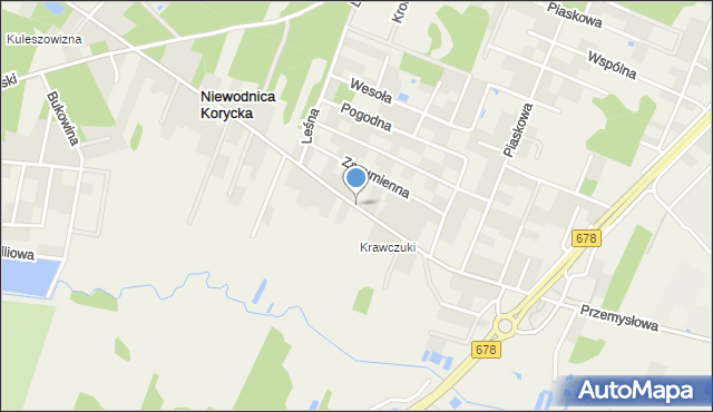 Niewodnica Korycka, Kościuszki Tadeusza, gen., mapa Niewodnica Korycka