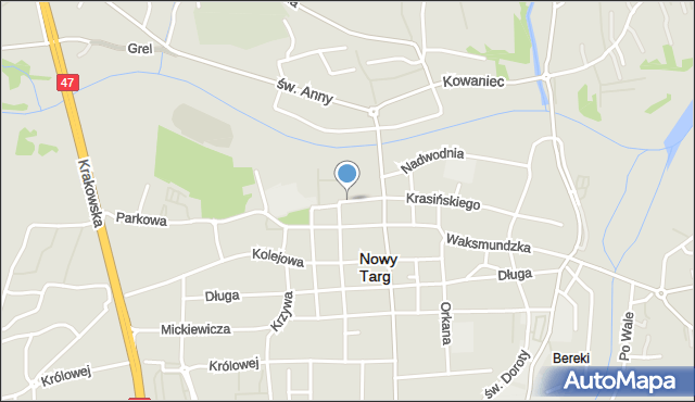 Nowy Targ, Kościelna, mapa Nowego Targu