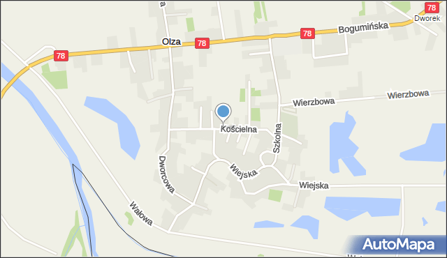 Olza gmina Gorzyce, Kościelna, mapa Olza gmina Gorzyce