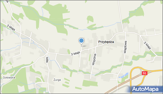 Przybędza, Kościelna, mapa Przybędza