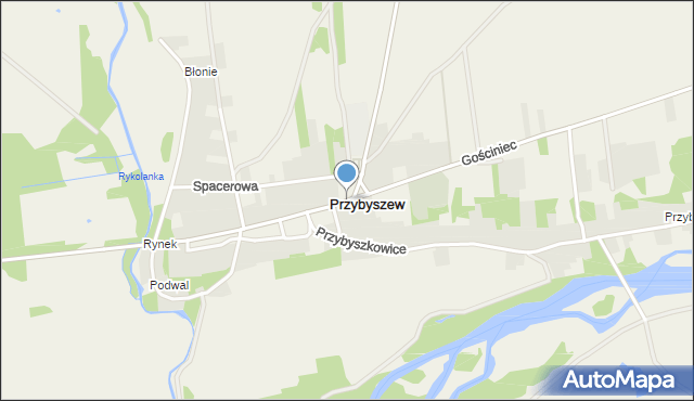 Przybyszew gmina Promna, Kościelna, mapa Przybyszew gmina Promna