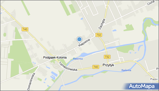 Przytyk, Kościelna, mapa Przytyk