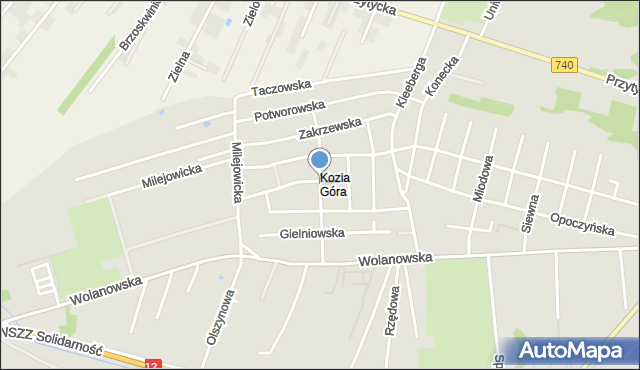 Radom, Koziegórska, mapa Radomia