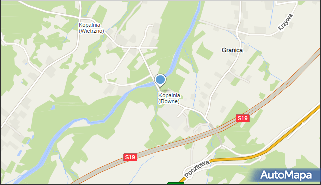 Równe gmina Dukla, Kopalniana, mapa Równe gmina Dukla