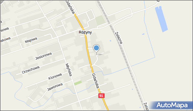 Różyny, Kościelna, mapa Różyny