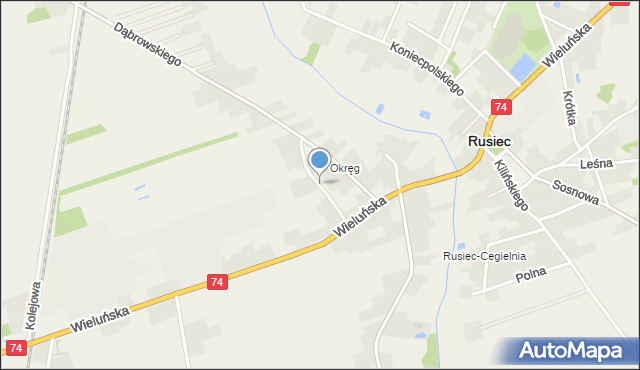 Rusiec powiat bełchatowski, Kościuszki Tadeusza, gen., mapa Rusiec powiat bełchatowski