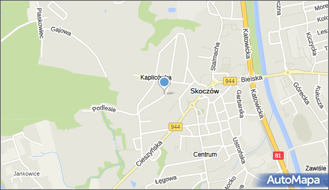 Skoczów powiat cieszyński, Kossak-Szatkowskiej Zofii, mapa Skoczów powiat cieszyński