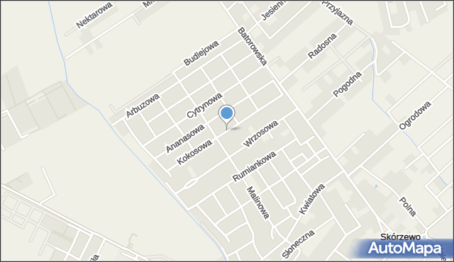 Skórzewo gmina Dopiewo, Kokosowa, mapa Skórzewo gmina Dopiewo