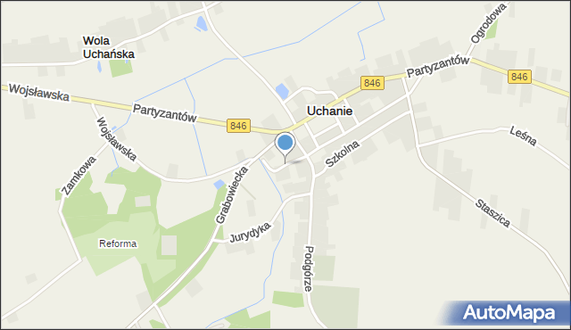 Uchanie, Kościelna, mapa Uchanie